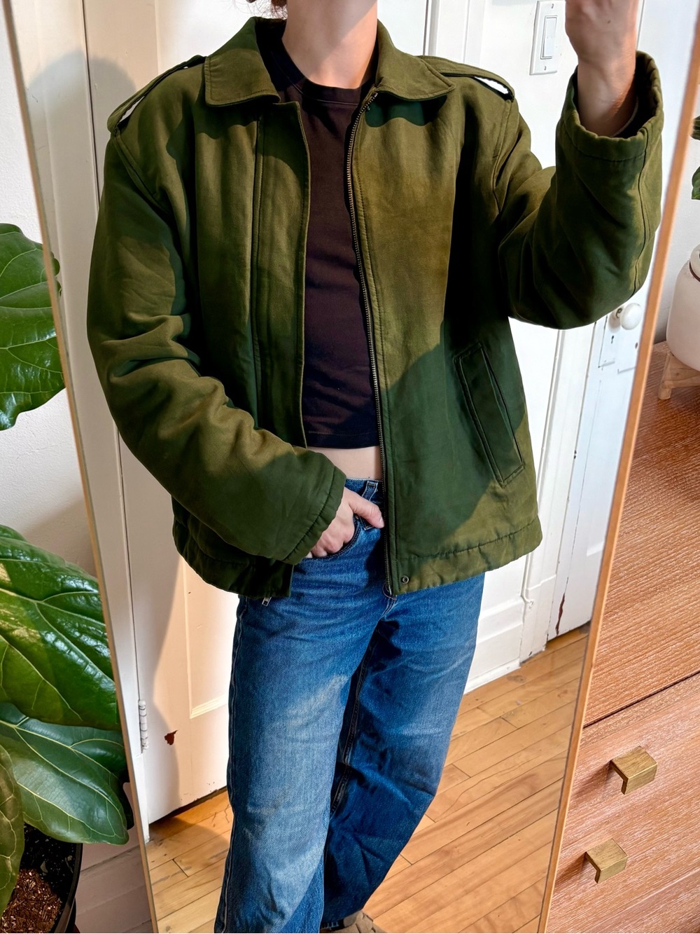 Trendy Vintage Olive Green Utility Barn Bomber Jacket - Unisex